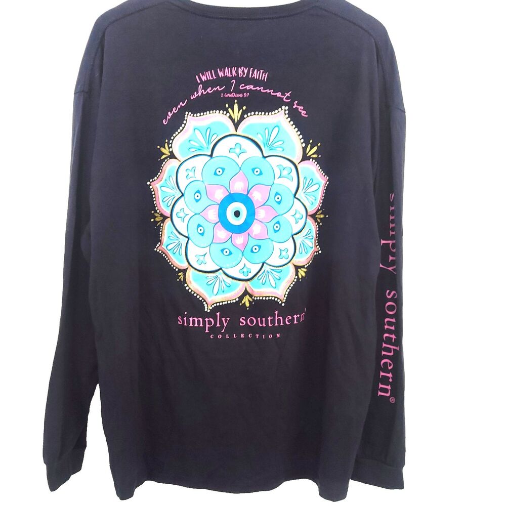 Simply Southern Women’s XXL Shirt Long Sleeve Graphic Tee Blue 2 Corinthians 5.7